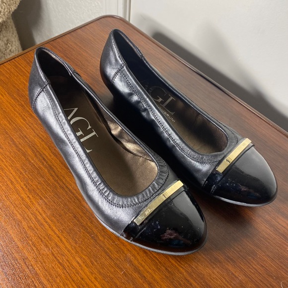 AGL Attilio Giusti Leombruni Black Leather Patent Cap Toe Wedge Italy 38 8 - Picture 2 of 5